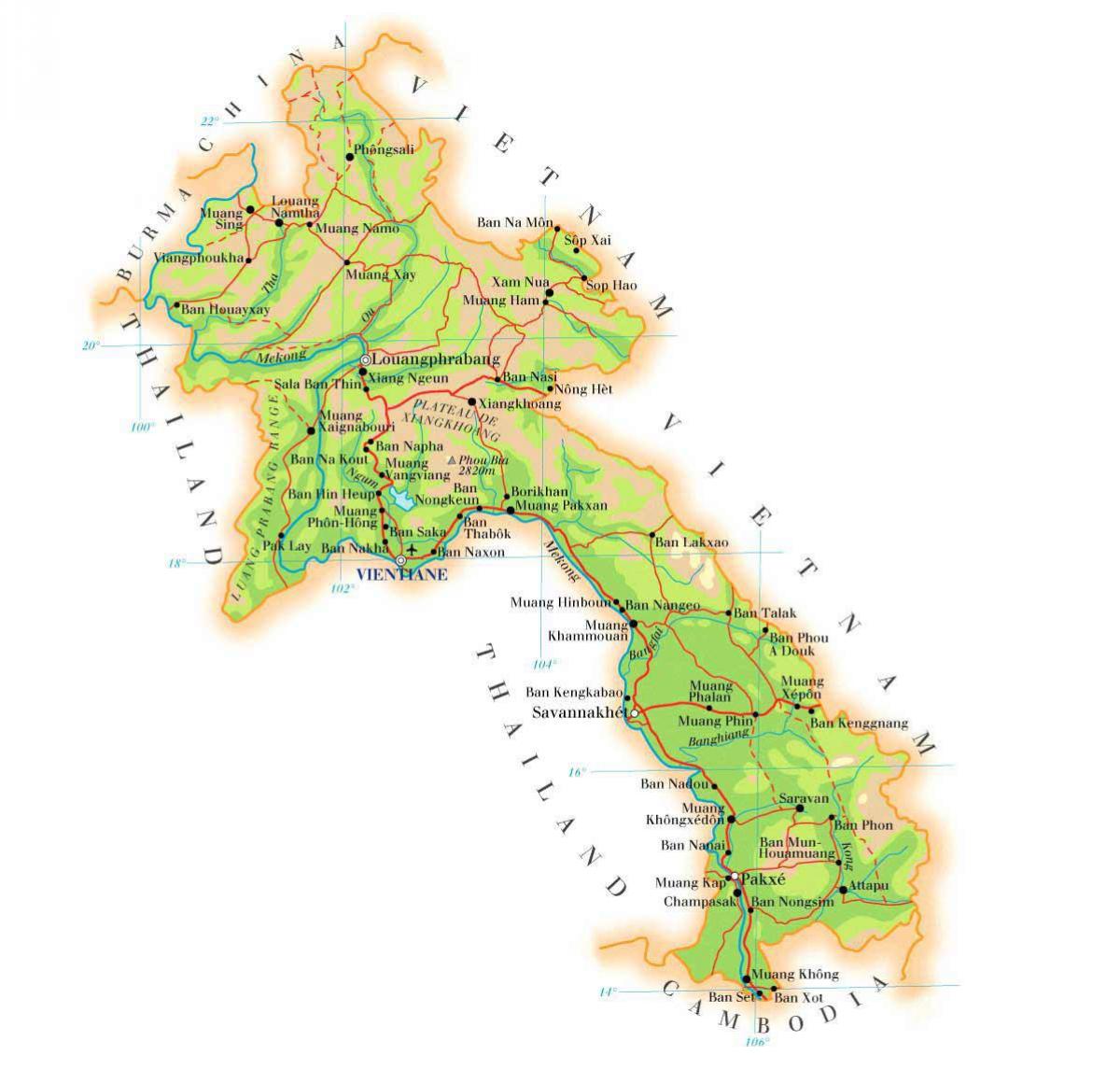 Mapa laos fyzickej 