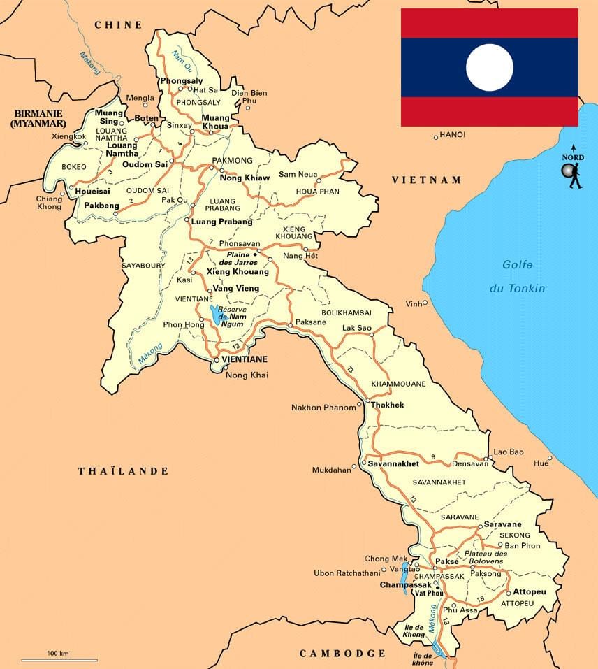 Mapa južnej laos