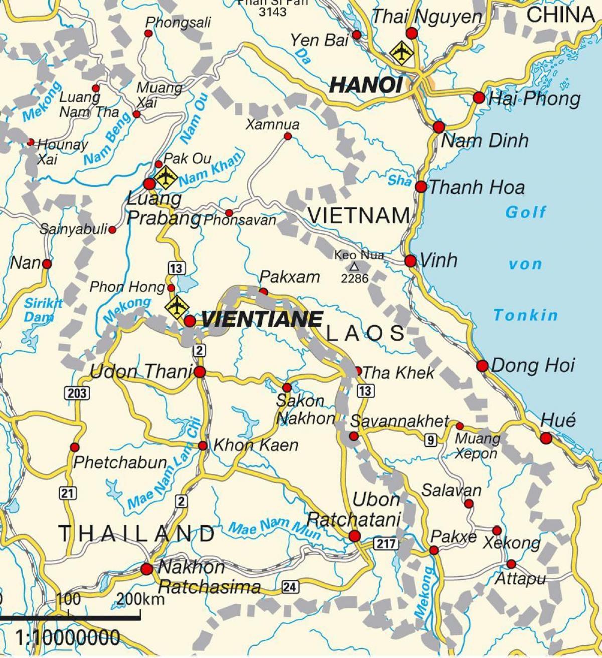 letiská v laose mapu