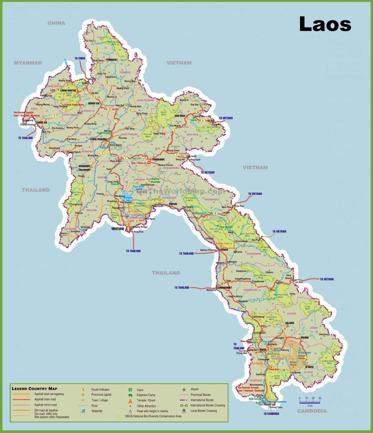 laos turistické atrakcie mapu