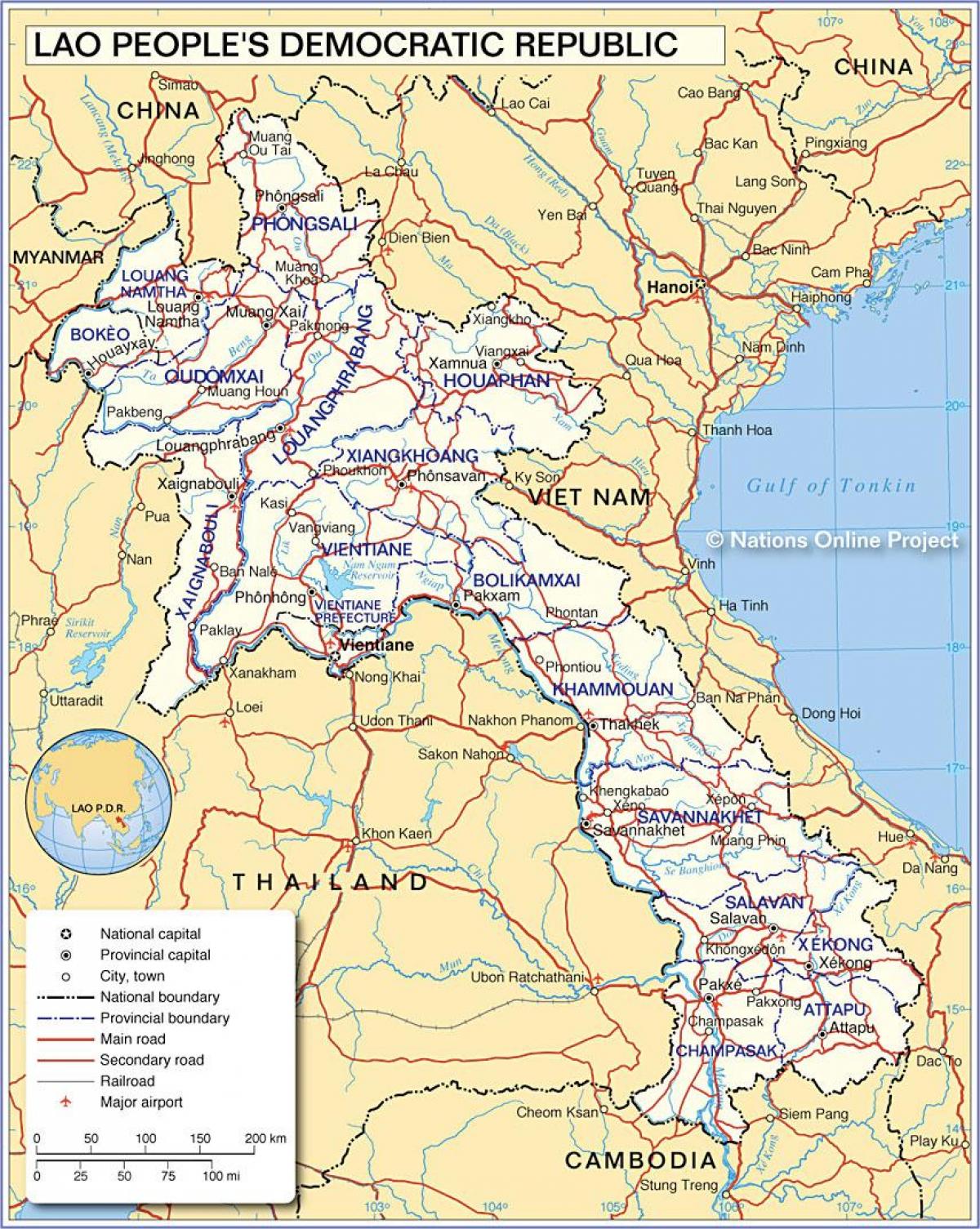 Mapa laos a okolitých krajín